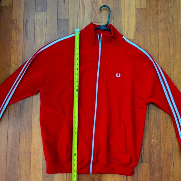 Fred Perry Red Track Jacket with White Stripes - Picture 4 of 7
